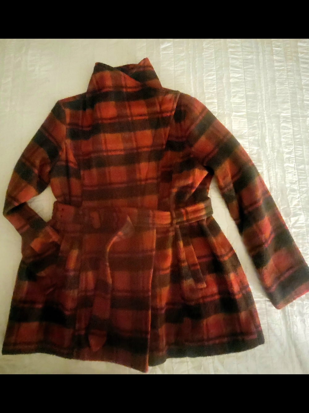 Madden Girl Red & Black Plaid Trench Coat